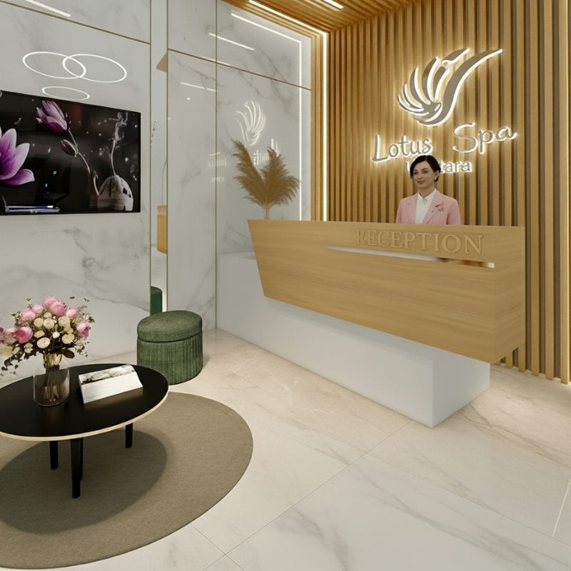 A luxurious and tranquil spa room interior